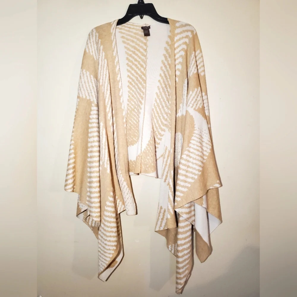 J.mclaughlin striped wrap poncho neutral beige